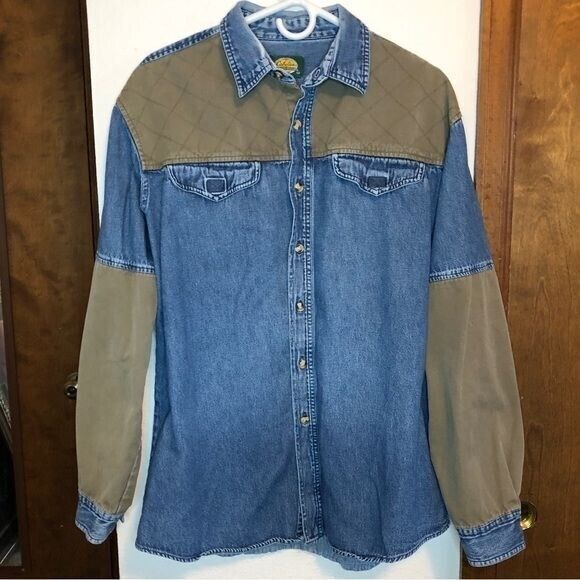 Cabela's Other - Cabela's Men's Large Tall LT Blue Denim Tan Canvas Field Shooting Shirt Shacket